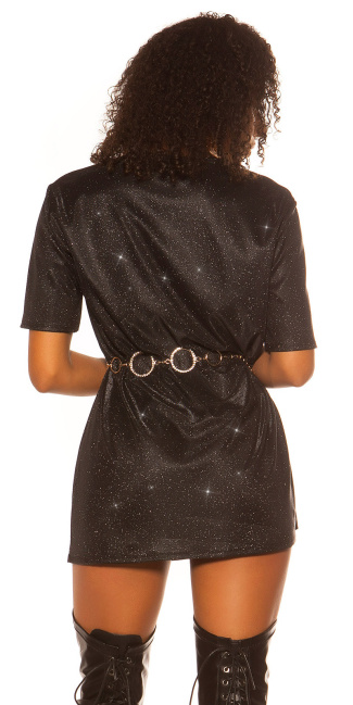 Trendy feest uitgaans glitter shirt jurk zwart